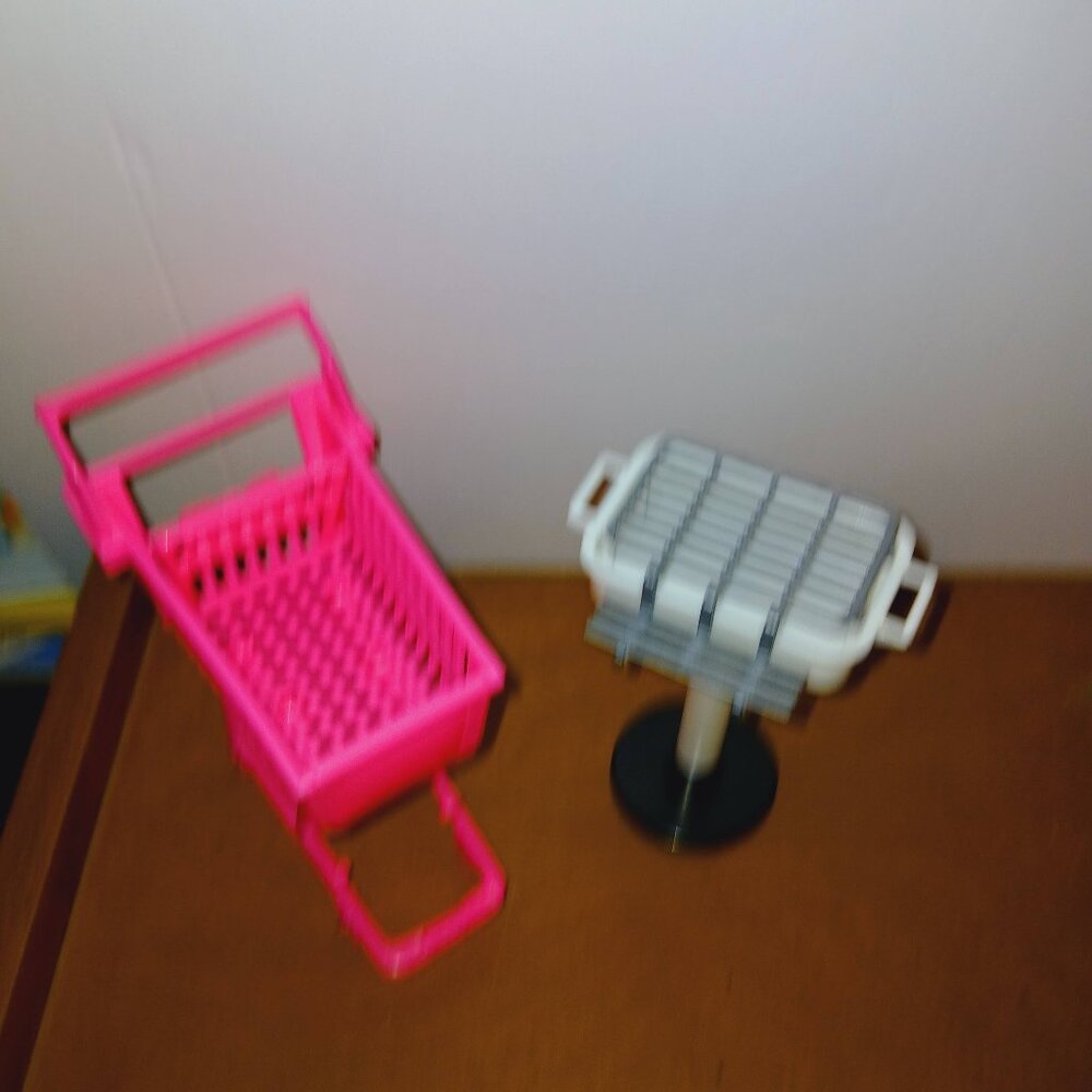Vintage Barbie Mattel playscale dollhouse doll pink shopping cart BBQ furniture